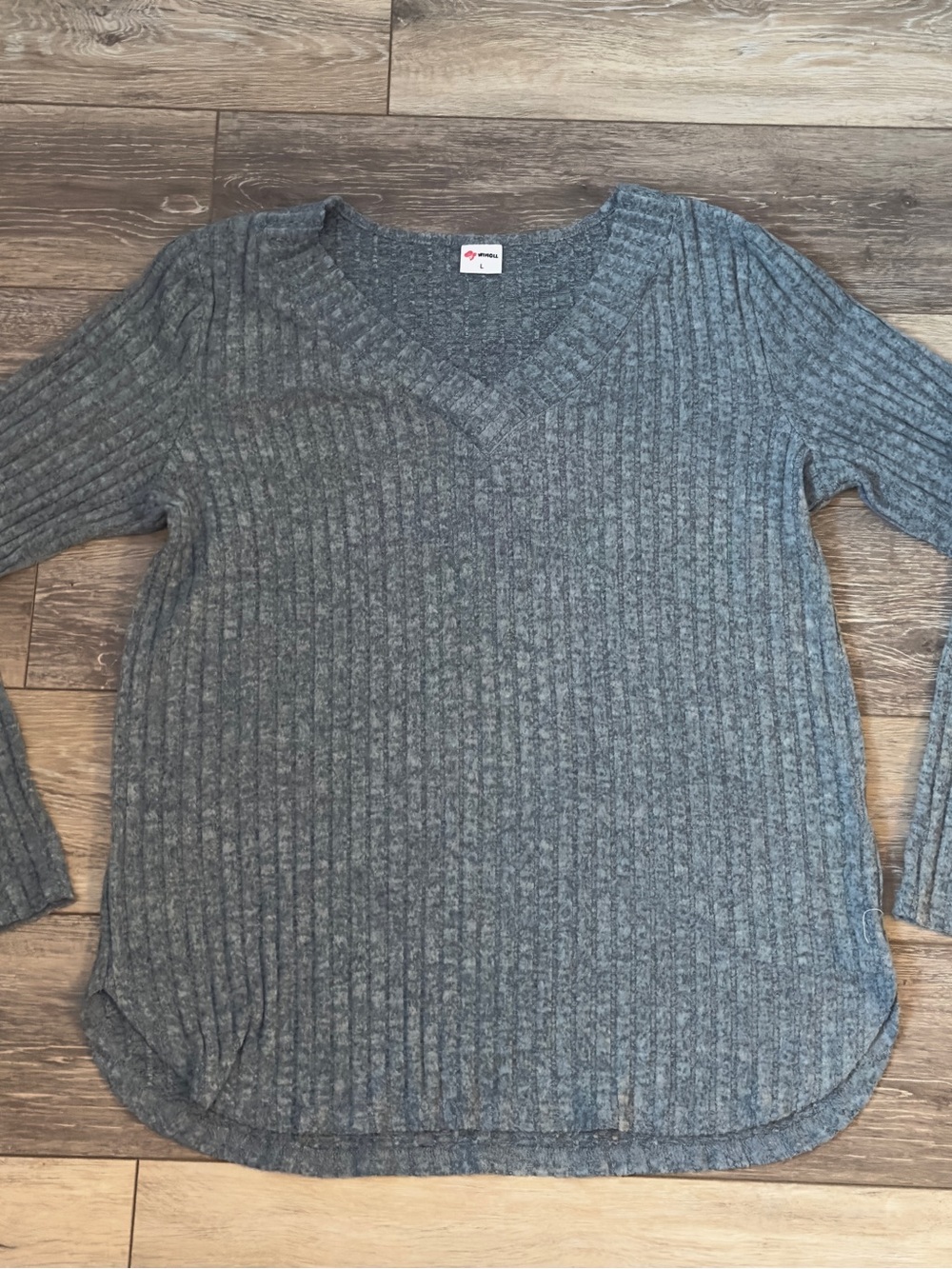 Blue Ribbed V-Neck Women's Sweater